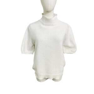 Nordstrom Textured Knit Mock Neck Sweater Top Ivory Short Sleeve Cotton M